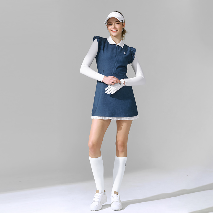 XFK2OP1206 Denim-like ruffle flare dress TOP