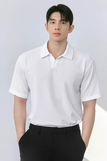 XMK2QS1102 Waffle Texture Open Collar Men's Short Sleeve TOP