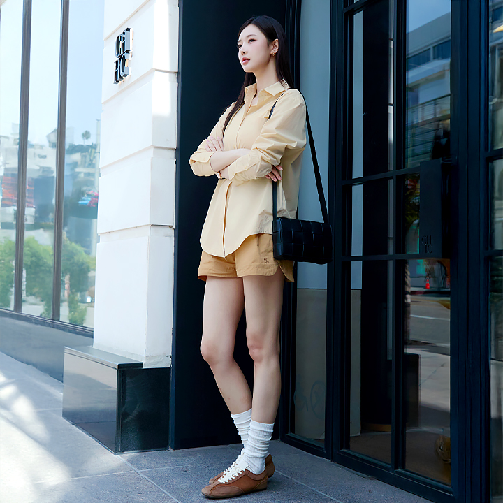 XFK2PS1112 Curve Slit Office Pintuck Shorts bottom