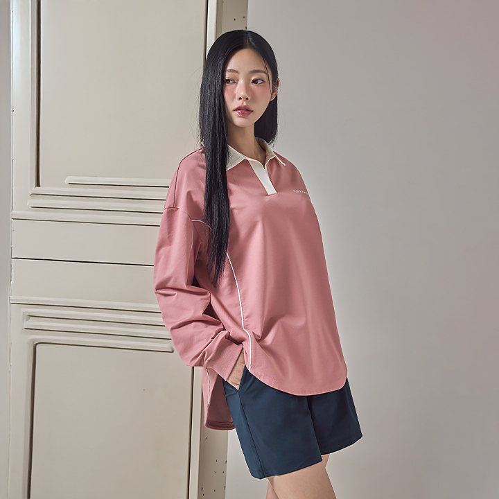 XFK3QL1102 color combination Kara piping loose fit Long TOP