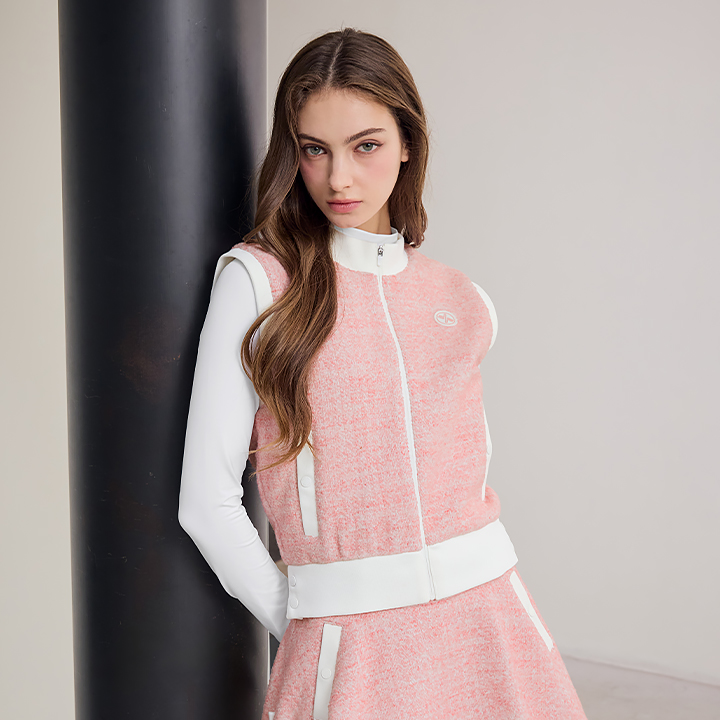 XFK3VE1202 Soft Tweed Zip up Vest TOP