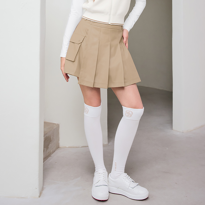 XFK3PS1201 Faux Leather Pleats Wrap Skirt Shorts BOTTOM