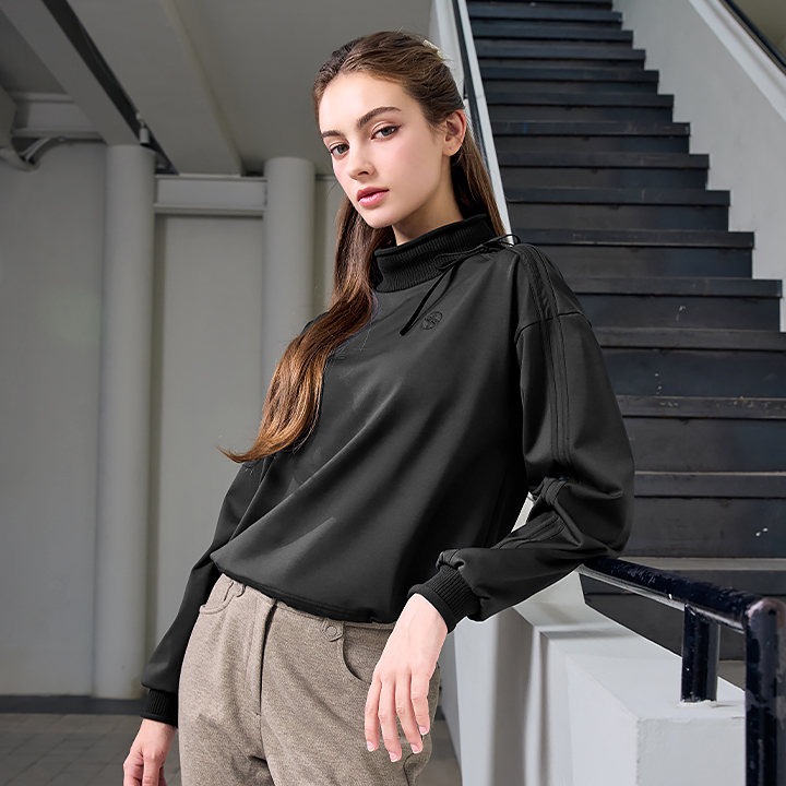 XFK3TU1204 Ribbon String High-Neck Long Sleeve TOP