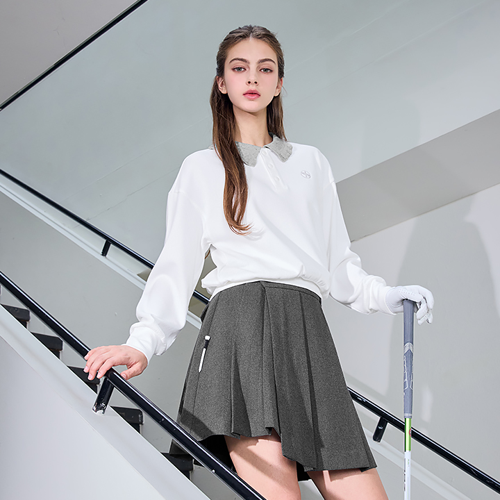 XFK3QL1202 Ribbed Ruffle Collar Long Sleeve TOP