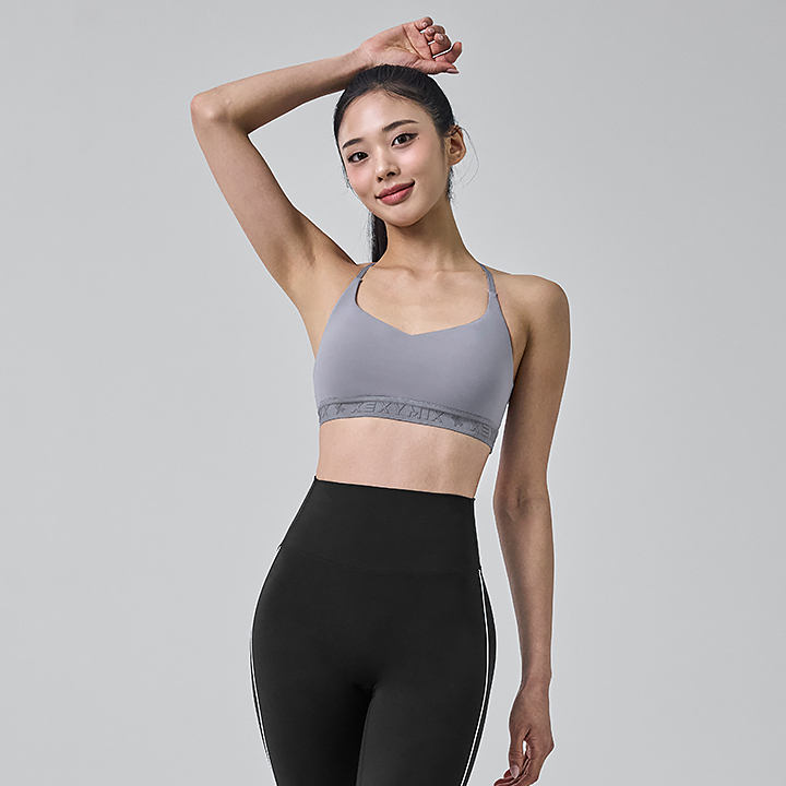 XFK3BR1517 Embossed Band Logo Heart-Neck Bra Top