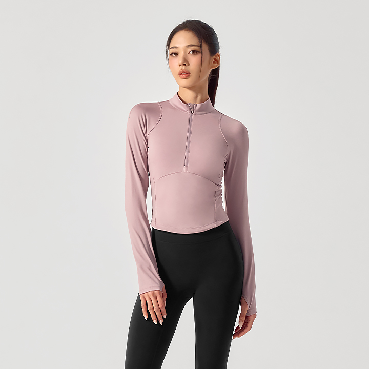 XFK3TL1008 Soft Finger-Hole Half-Zip Long Sleeve TOP