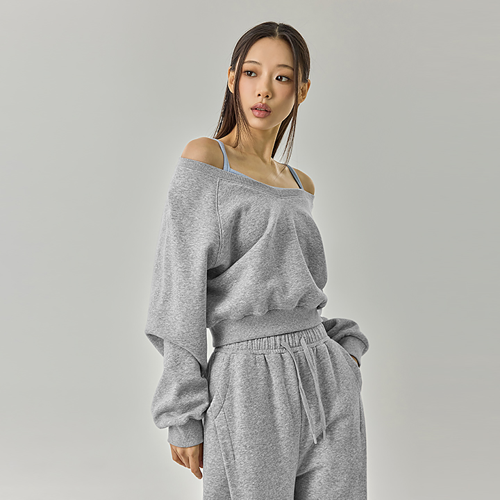 XFK4TL1102 Softly Napping V-neck Crop sweat shirts TOP