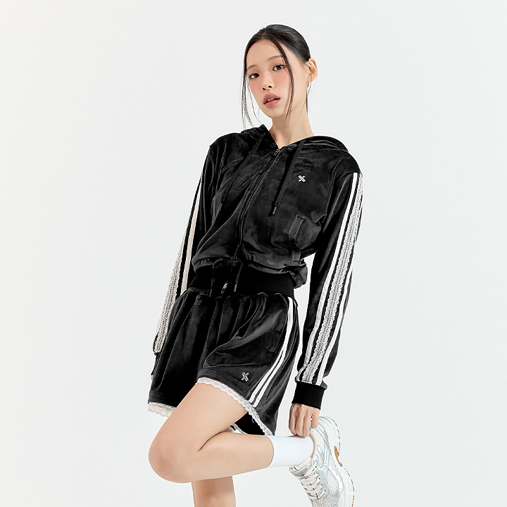 XFK4JL1102 Velour Laceline Hood Zip up TOP