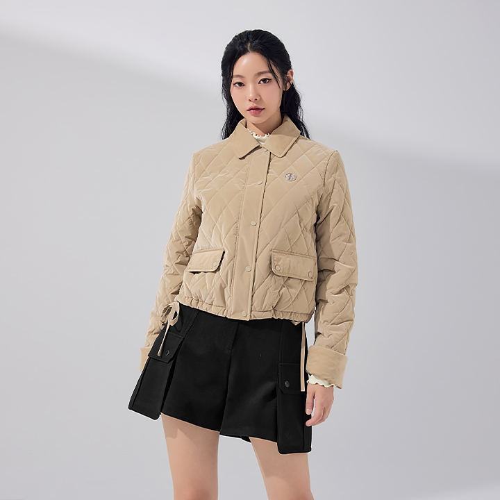 XFK4JP1201 Leather-like outpocket quilting jumper TOP