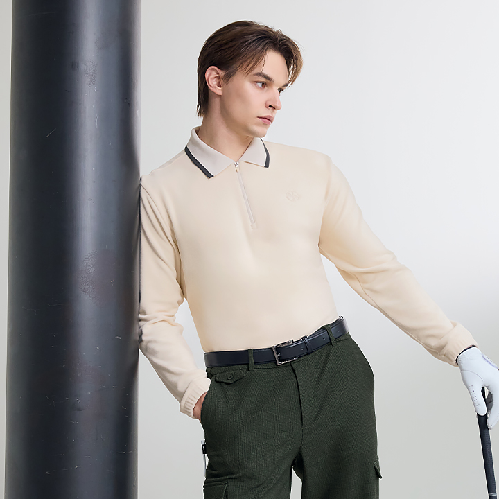 XMK4TU1201 Fleece Half-Zip up Polo Long Sleeve Top