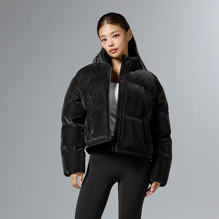 XFK4JP1106 Glossy Puffer Crop Jumper Top