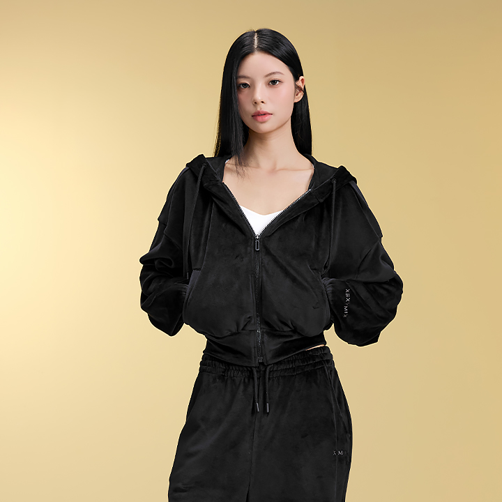 XFK3JL1121 Velour Warm Hood Zip-up Top
