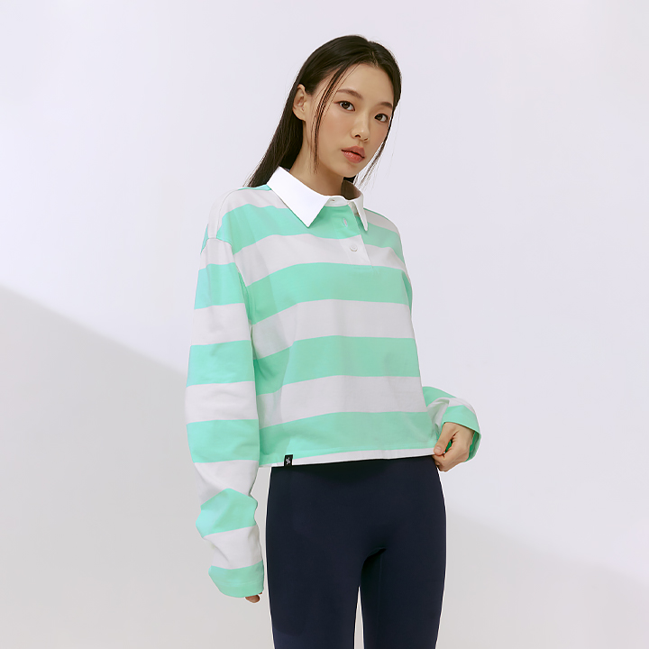 XFK1QL1103 Stripe oversized crop long sleeve Summer mint TOP