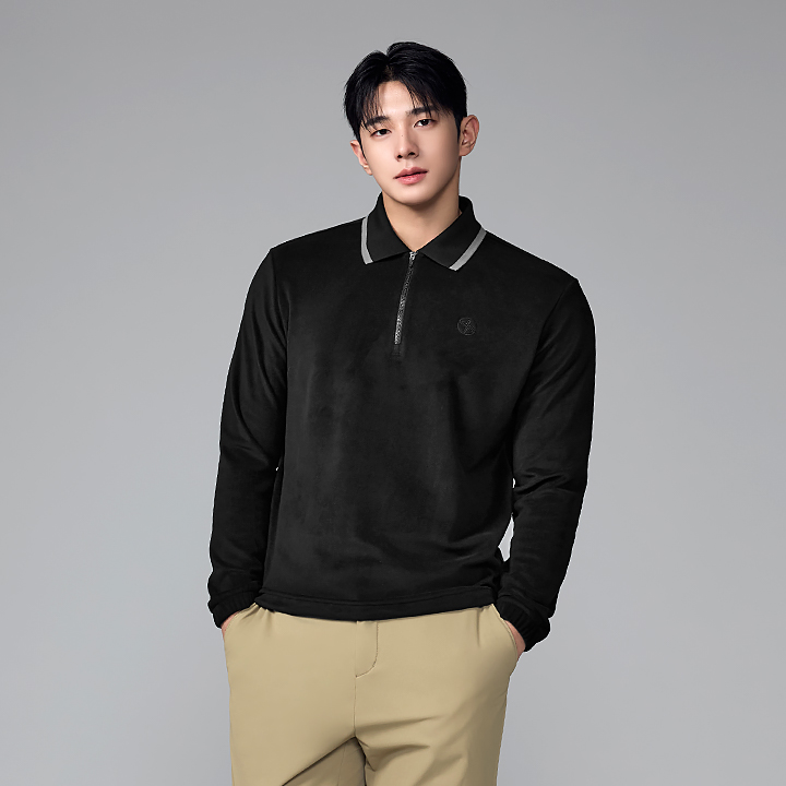 XMK4TU1201 Fleece Half-Zip up Polo Long Sleeve Top