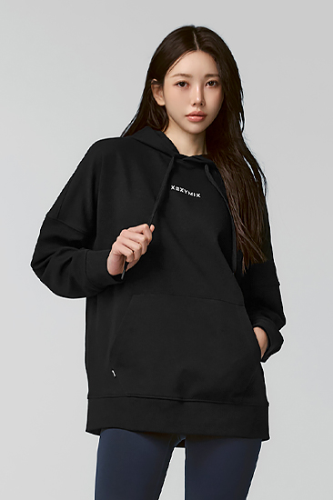 XUK1TL1101 Fine Cotton Oversized Hoodie Black Top
