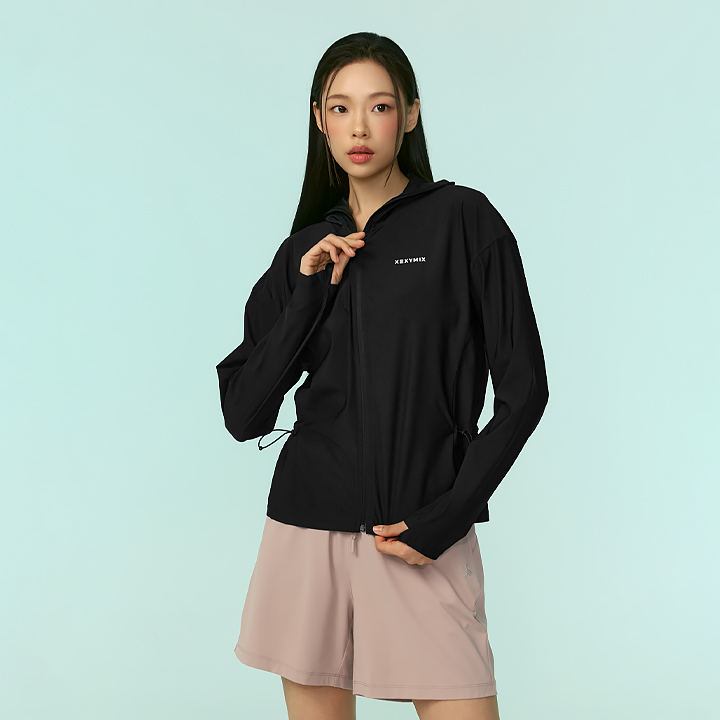 XFK2JL1005 Light Cooling Outstring Hood Jacket Black TOP