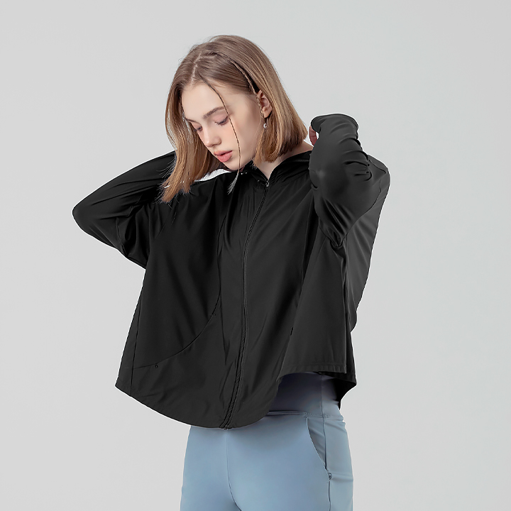 XFK2JL1003 Light Cooling loose fit Crop Hood jacket Black TOP