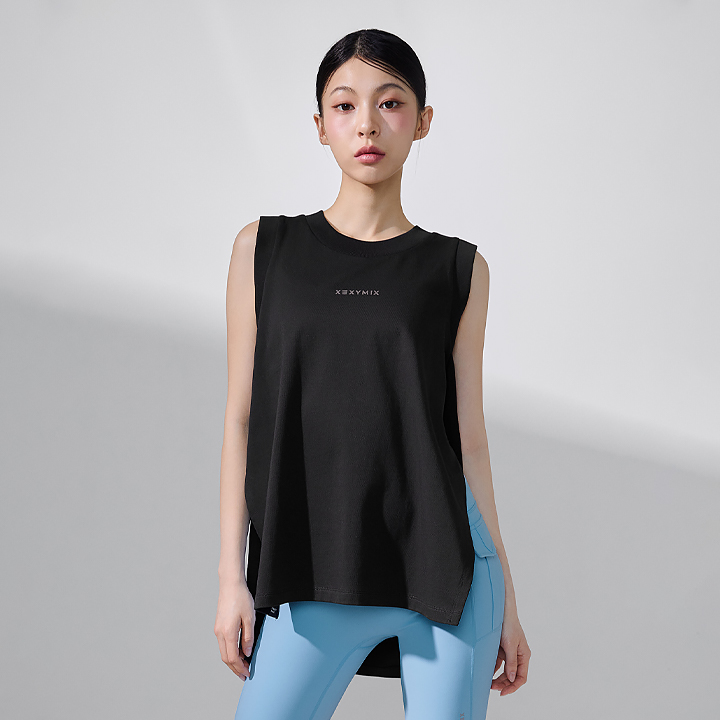 XFK2TE1102 Deep Slit Coverup Sleeveless Black TOP