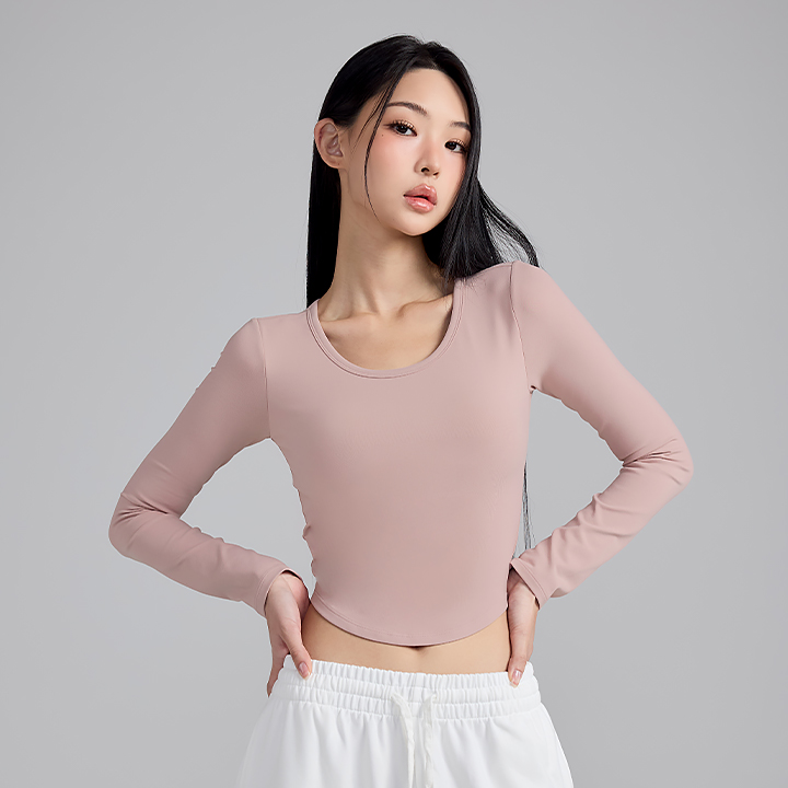 XFL1BL1507 All-in-One In-Pad Cropped Long Sleeve TOP