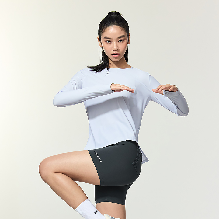 XFK2TL1002 Cooling Tricot Boat Neck Long Icing Blue TOP