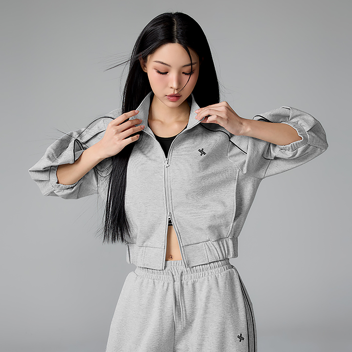 XFL1JL1105 Piping High Neck Zip-up Jacket Top