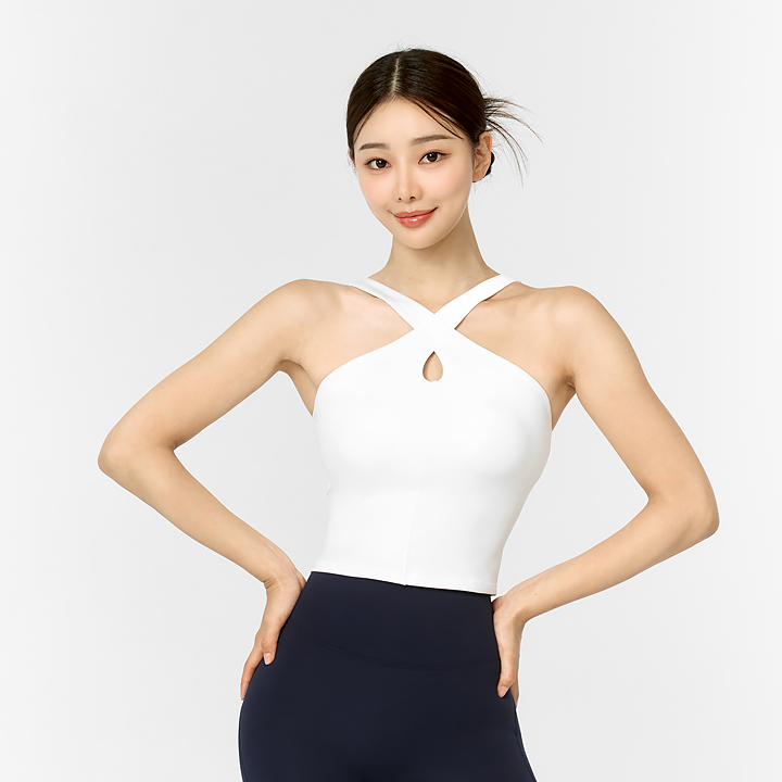 컴포트파인 크로스넥 크롭탑 백아이보리