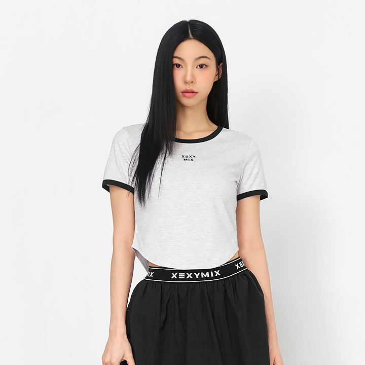 XFK2TS1105 Soft Line Color Block Crop Top Light Melange Top