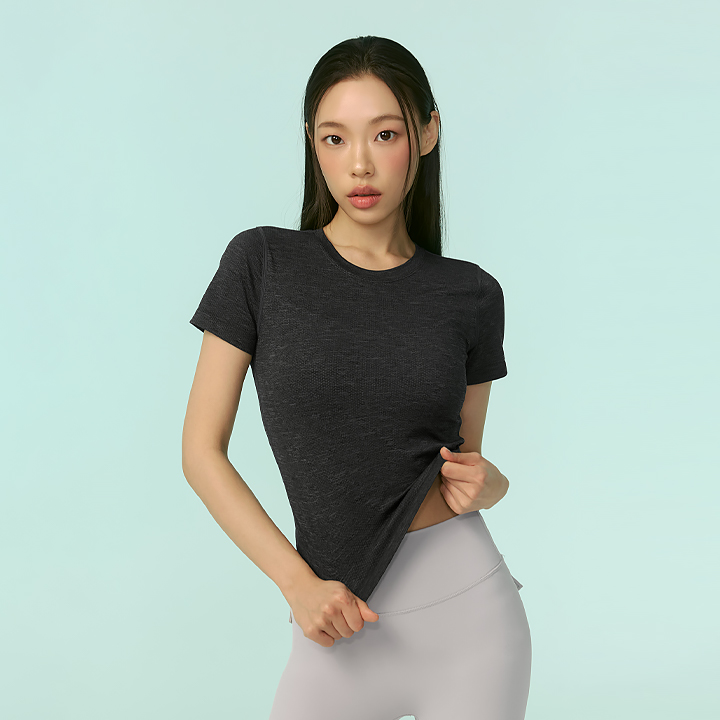 XFK2TS1005 Mesh Seamless Short Charcoal Heather Gray TOP