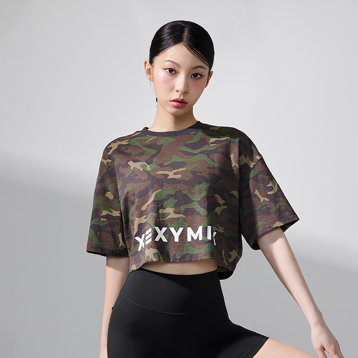 XFK2TS1112 Camouflage Crop Short Camo Khaki TOP