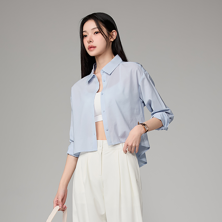 XFL1HC1101 Lightweight Back-Button Cropped Shirt TOP
