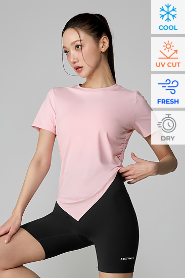 XFL2TS1004 Ice Feather Light 2.0 Asymmetric Shirred Short-Sleeve Top