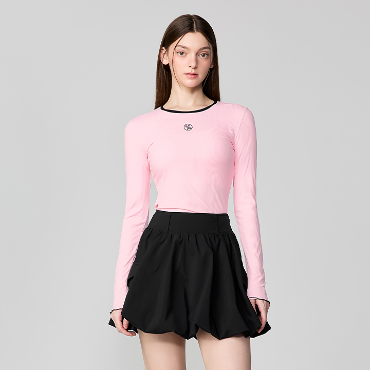 XFL1TL1201 Ribbed Line Contrast Long-Sleeve Top