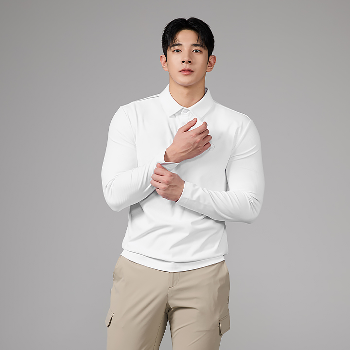 XML1QL1201 Ribbed Men's Polo Long Sleeve TOP
