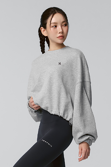 XFK1TL1104 Fine Cotton Loose Fit Cropped Sweatshirt Melange Gray Top