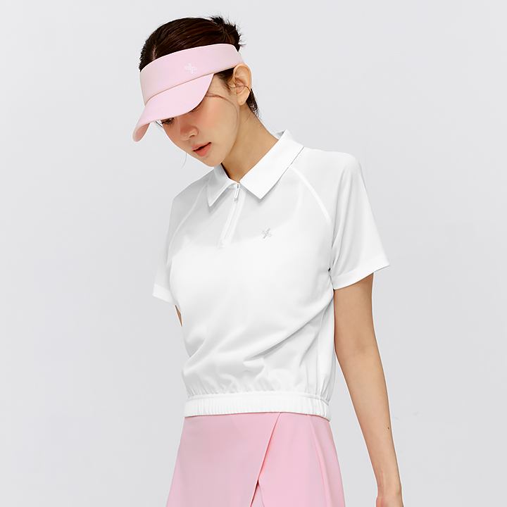 XFK2QS1101 Soft Pique Half Zip-up Short Ivory TOP