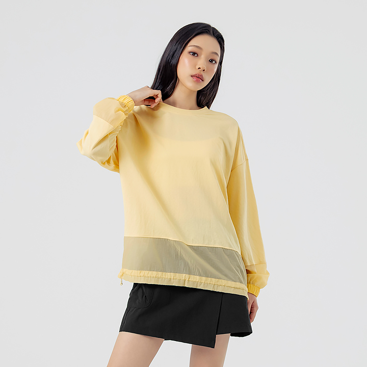 XFK1TL1105 Woven mix string Man to man yellow cream top