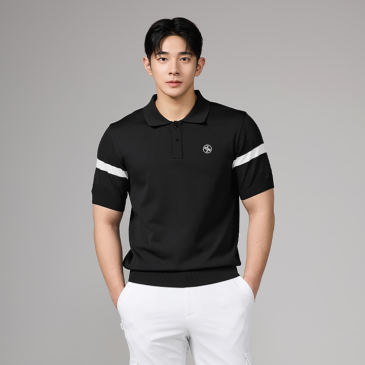 XML2EP1201 Line Contrast Men's Knit Polo Short Sleeve TOP