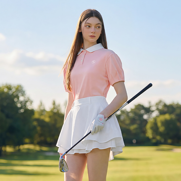 XFL2QS1203 Round Contrast Collar Short Sleeve Polo Shirt TOP