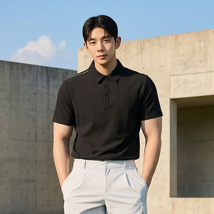 XML2QS1201 Men's Ribbed Short Sleeve Polo Shirt TOP