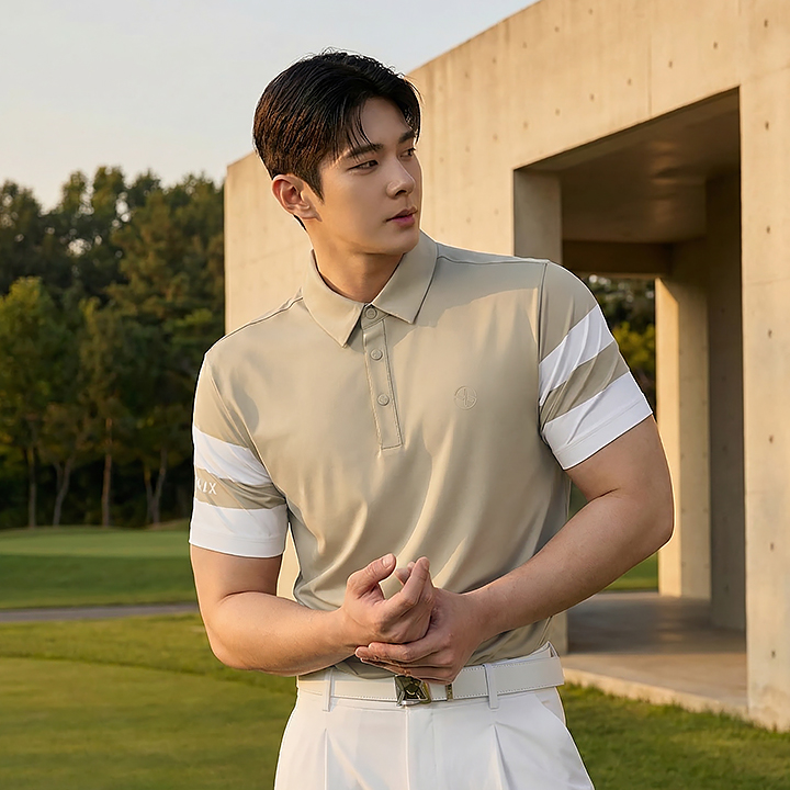 XML2QS1204 Men's Color Block Short Sleeve Polo Shirt TOP