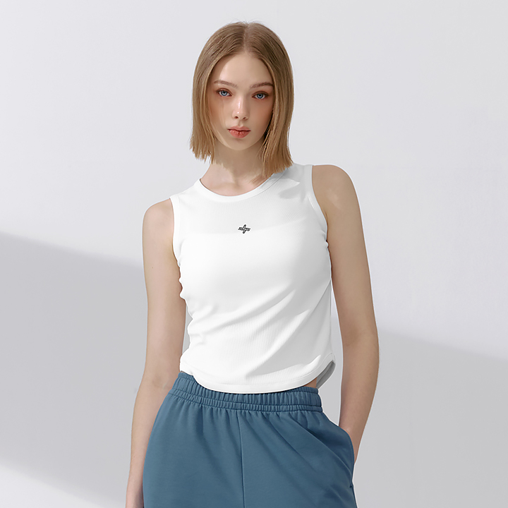 XFK2TE1101 Ribbed Tension Sleeveless Ivory TOP
