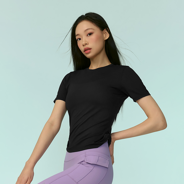 XFK2TS1003 Air Mesh Side Twist Short Sleeve black top