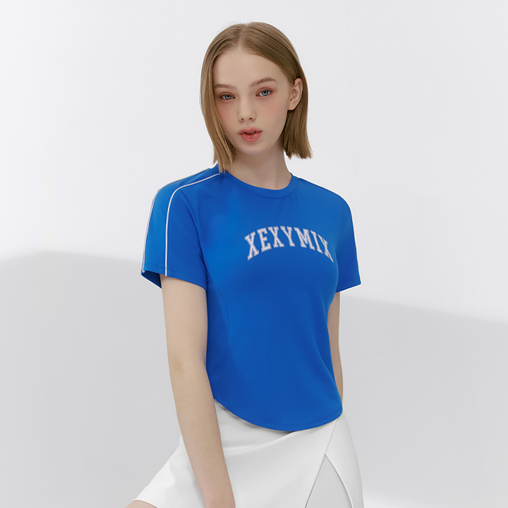 XFK2TS1102 Piping color combination Crop Short French Blue TOP