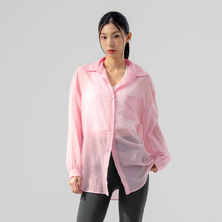 XFK2HC1101 light see-through look loose fit Shirt pink flash TOP