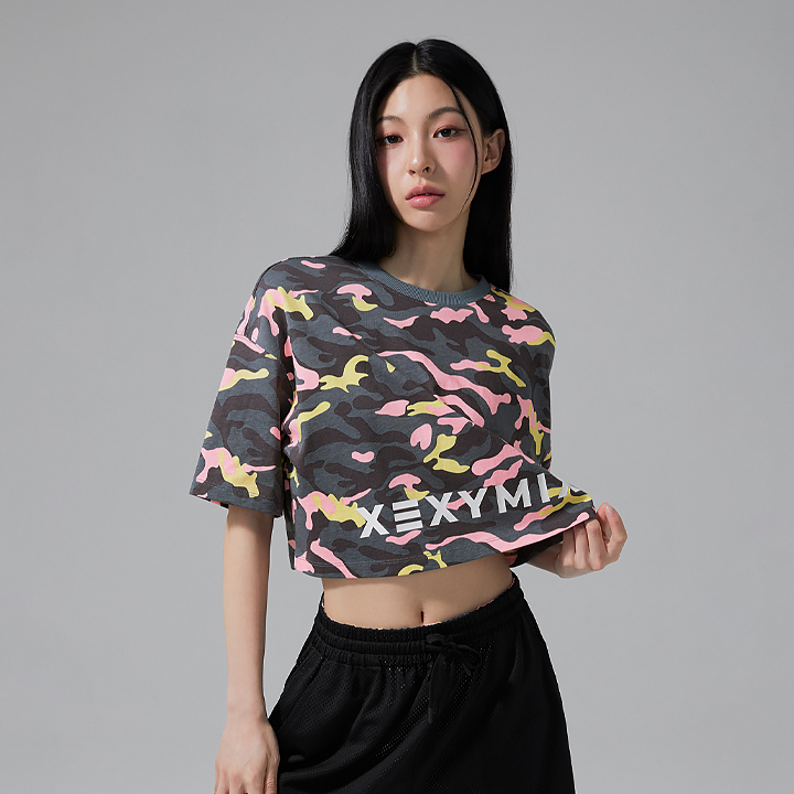 XFK2TS1112 Camouflage Crop Short Camo Neon Pink TOP