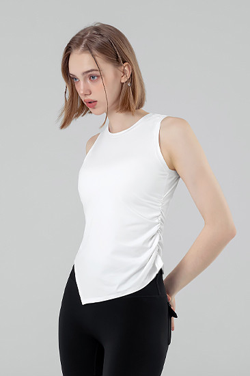 XFK2TE1003 Unbalanced Side Shirring Sleeveless Ivory TOP