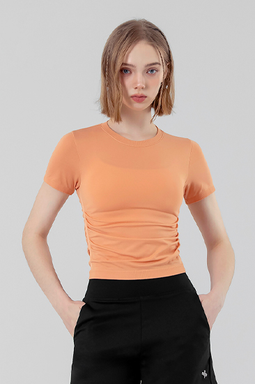 XFK2TS1009 ZeroSlick Seamless Side Shirring Short Sleeve Autumn Orange TOP