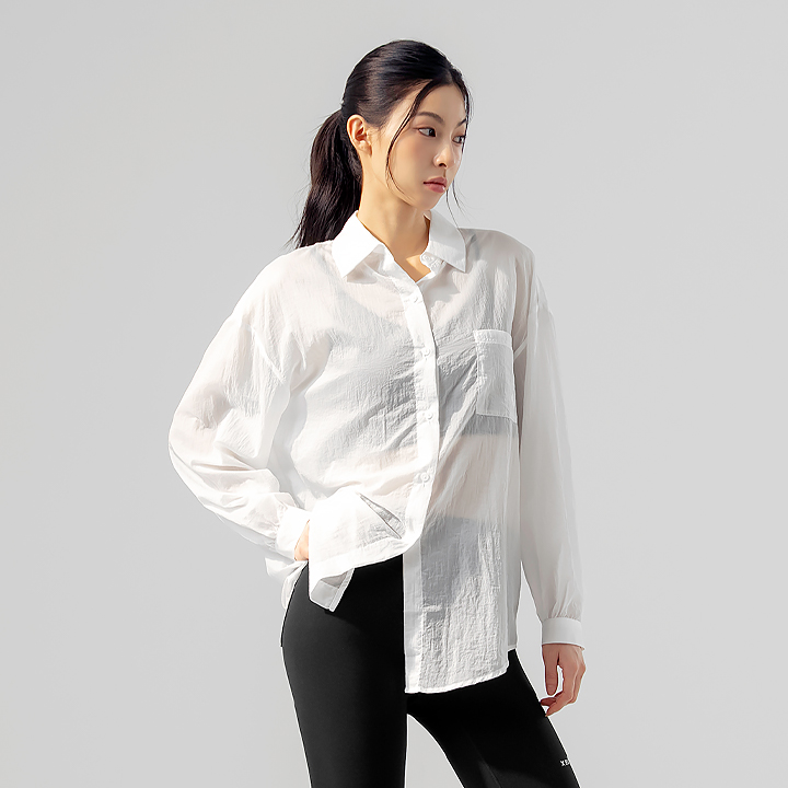 XFK2HC1101 light See-through look loose fit Shirt Off White TOP