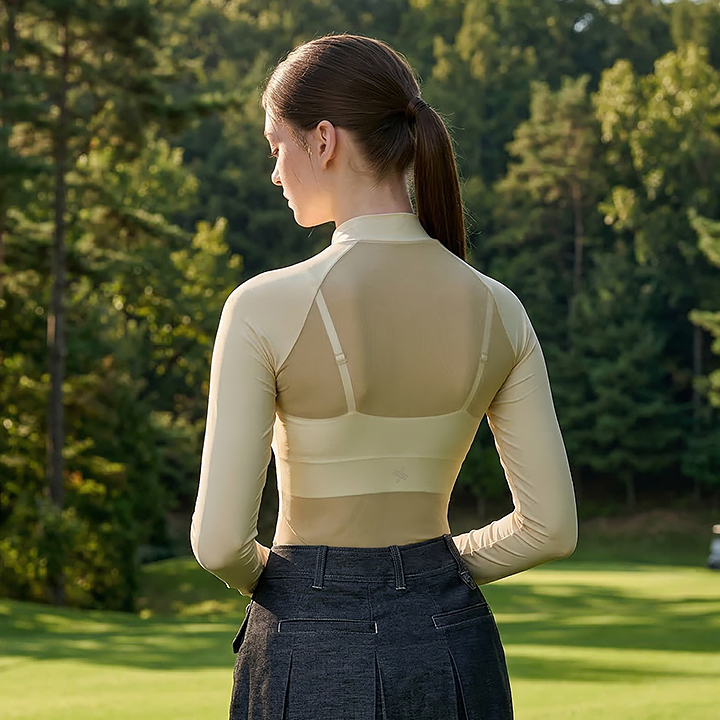 XFL1TU1202 Mock neck mesh raglan base layer Top