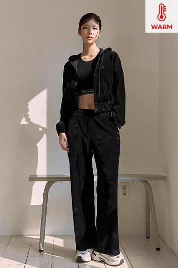 XTFTP14J3 Corduroy Wide Pants Black Bottom
